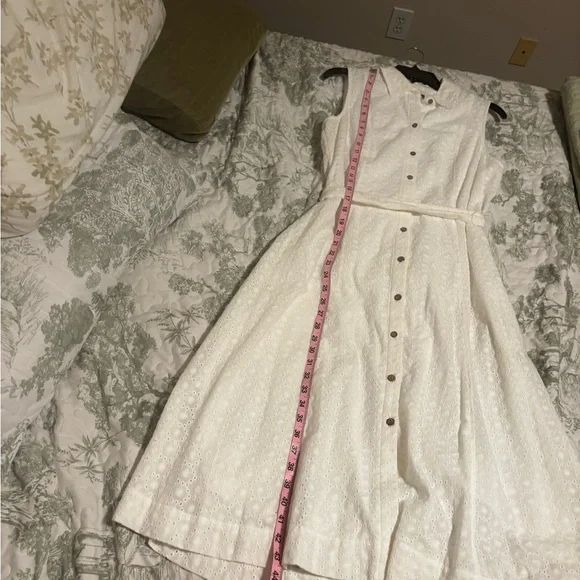 Anne Klein sz 8 white eyelet midi sleeveless sundress collared button front sash - Picture 7 of 12